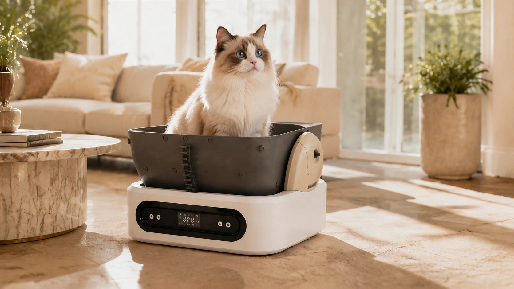 Open-Top Smart Weight-Sensing Automatic Litter Box · Quiet Stone Gray · GuardLynx