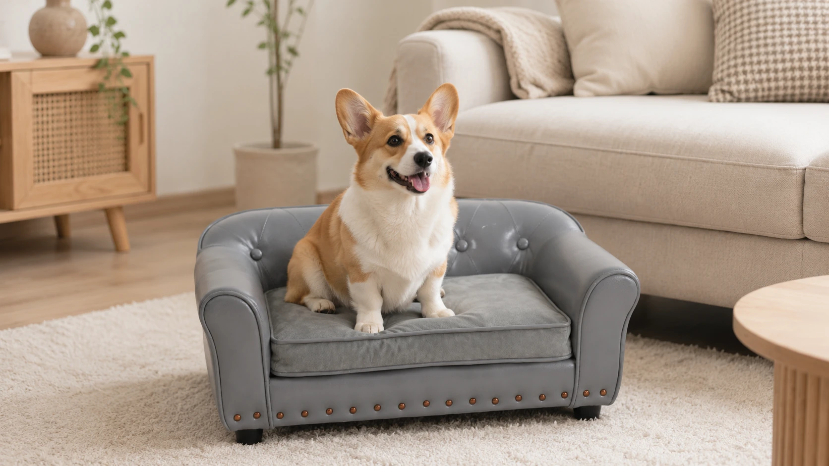 PU Leather Sofa Pet Bed with Wooden Rivets · Easy-Clean PU Leather · GuardHound DOG