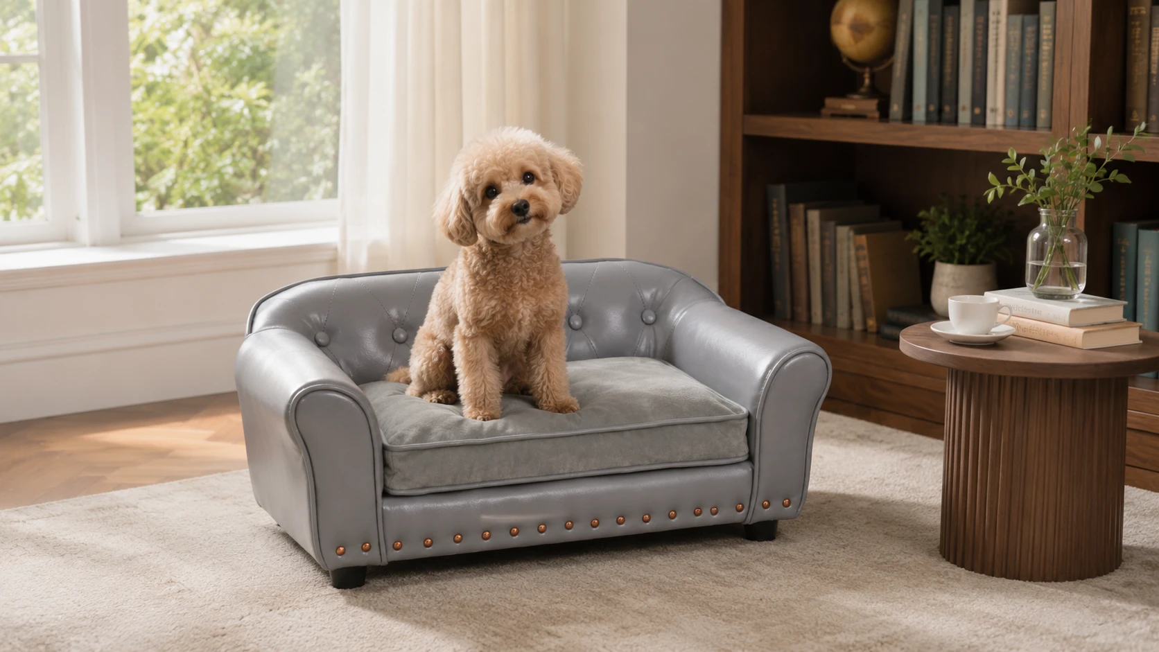 PU Leather Sofa Pet Bed with Wooden Rivets · Soft Velvet Cushion · GuardHound DOG