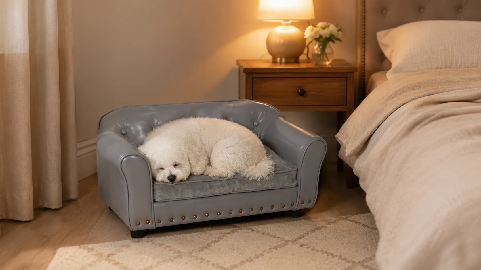 PU Leather Sofa Pet Bed with Wooden Rivets · Vintage Button Details · GuardHound DOG