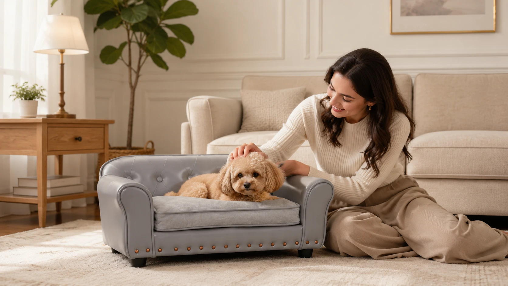 PU Leather Sofa Pet Bed with Wooden Rivets · Afternoon Nap by the Window · GuardHound DOG