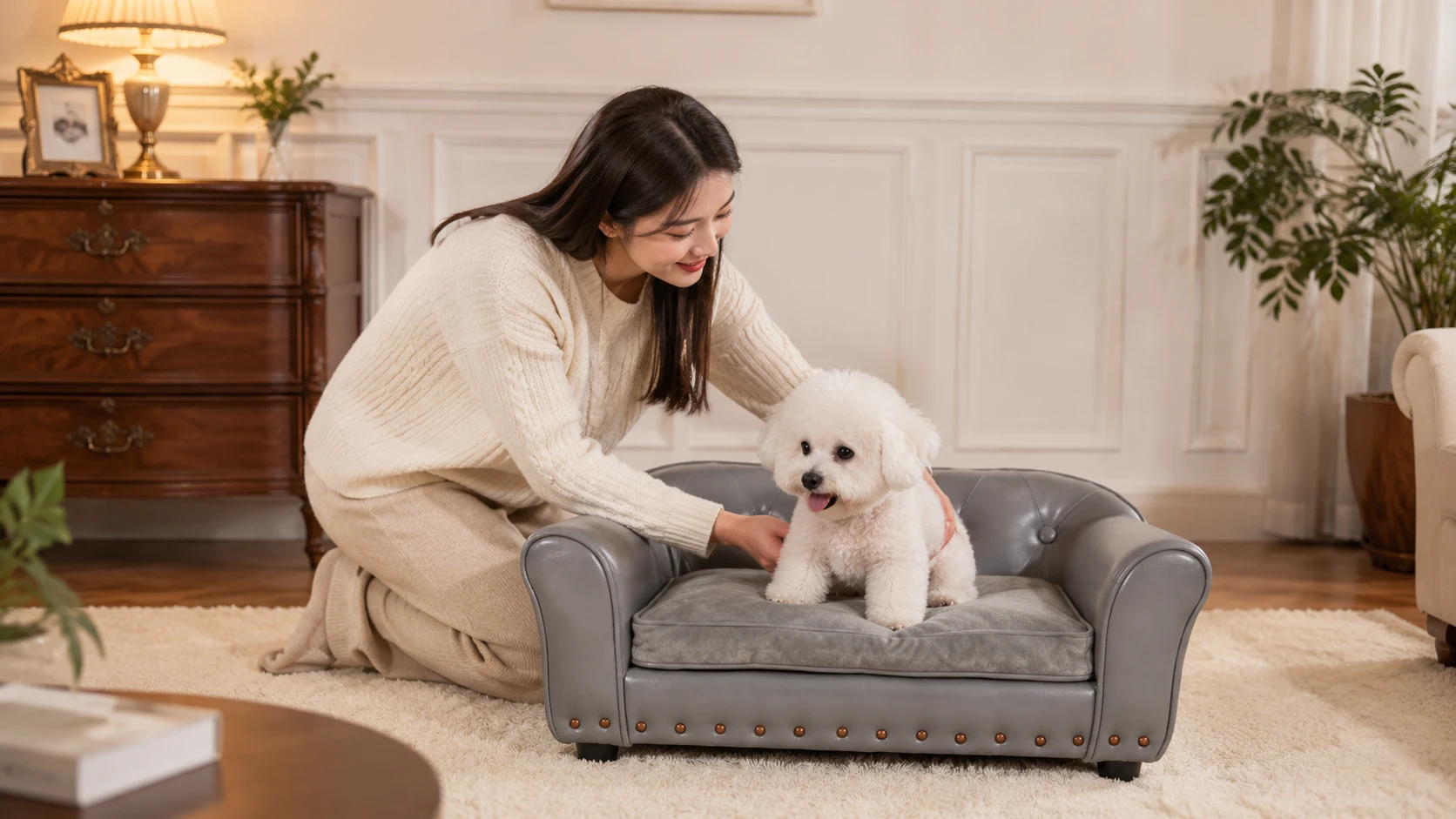 PU Leather Sofa Pet Bed with Wooden Rivets · Cozy Companion in the Study · GuardHound DOG