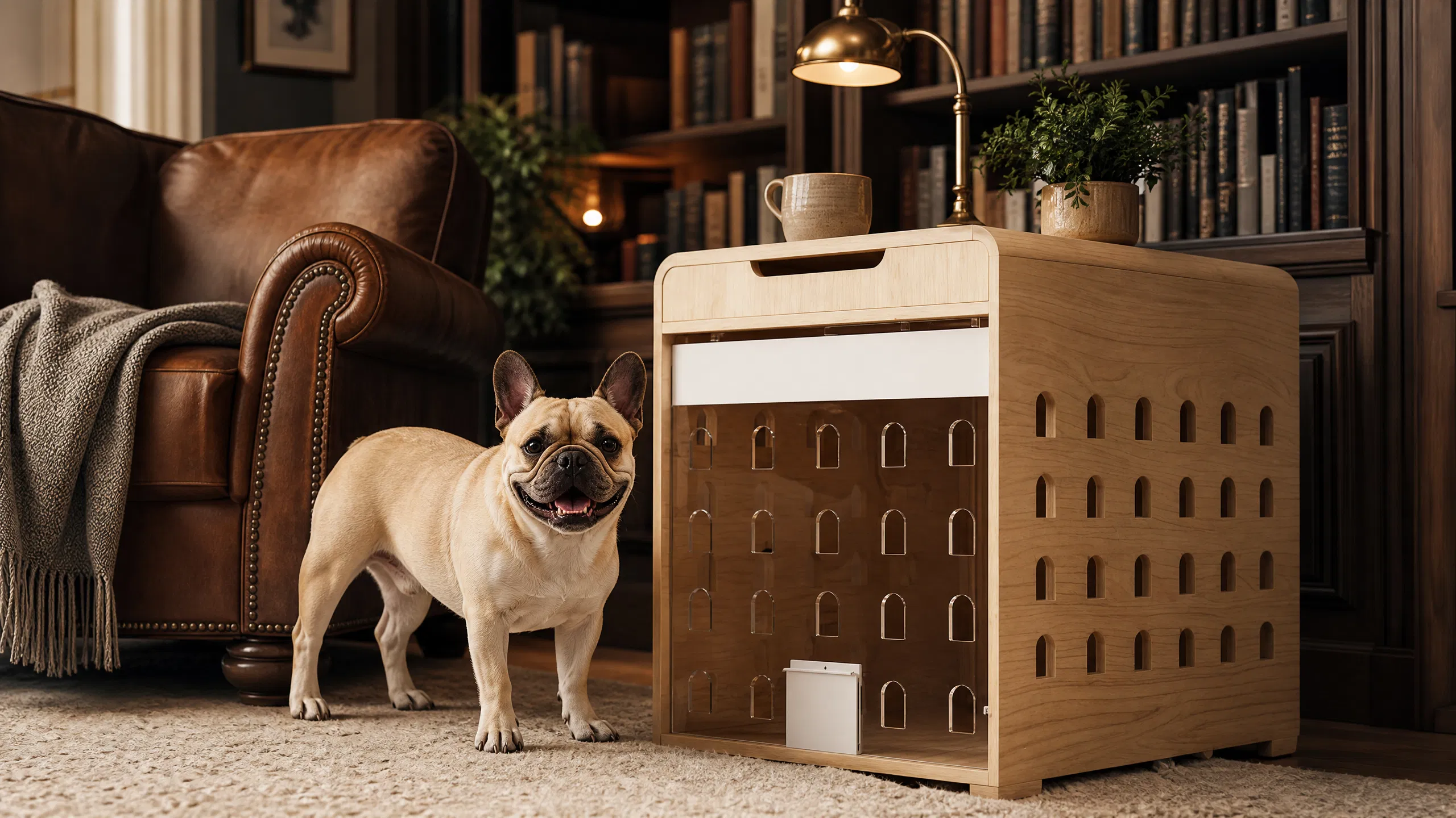 Multifunctional Wooden Dog Crate for Small Spaces · Removable Acrylic Panel · GuardHound DOG