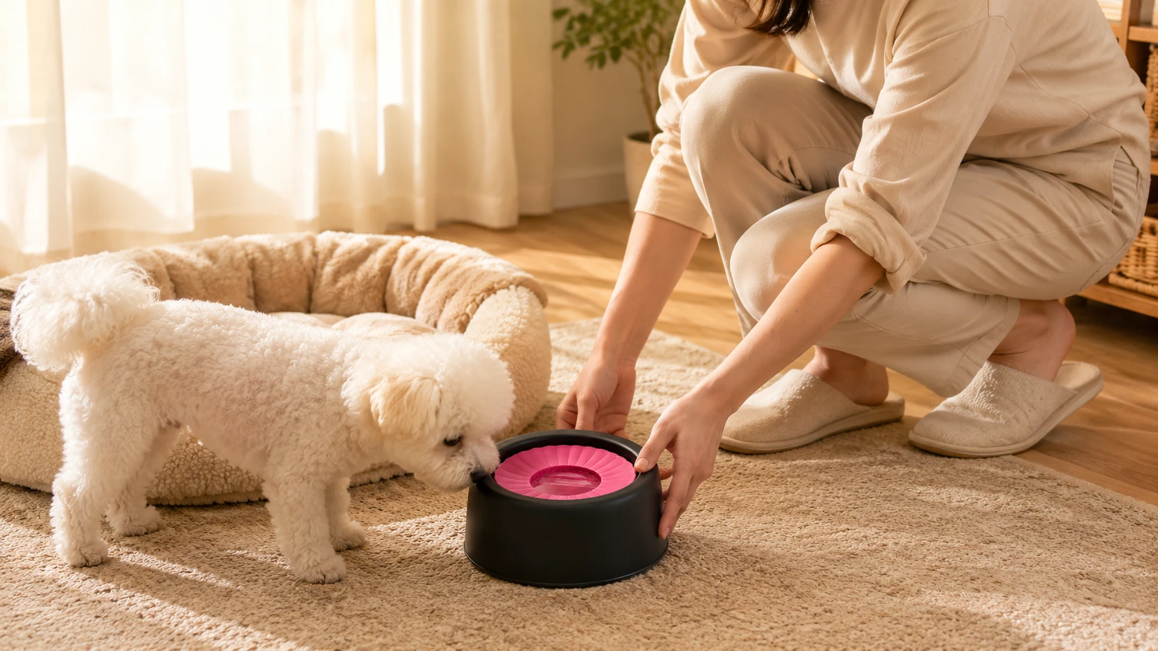 GuardHound Floating Dog Water Fountain · Elegant White Corner · GuardHound DOG