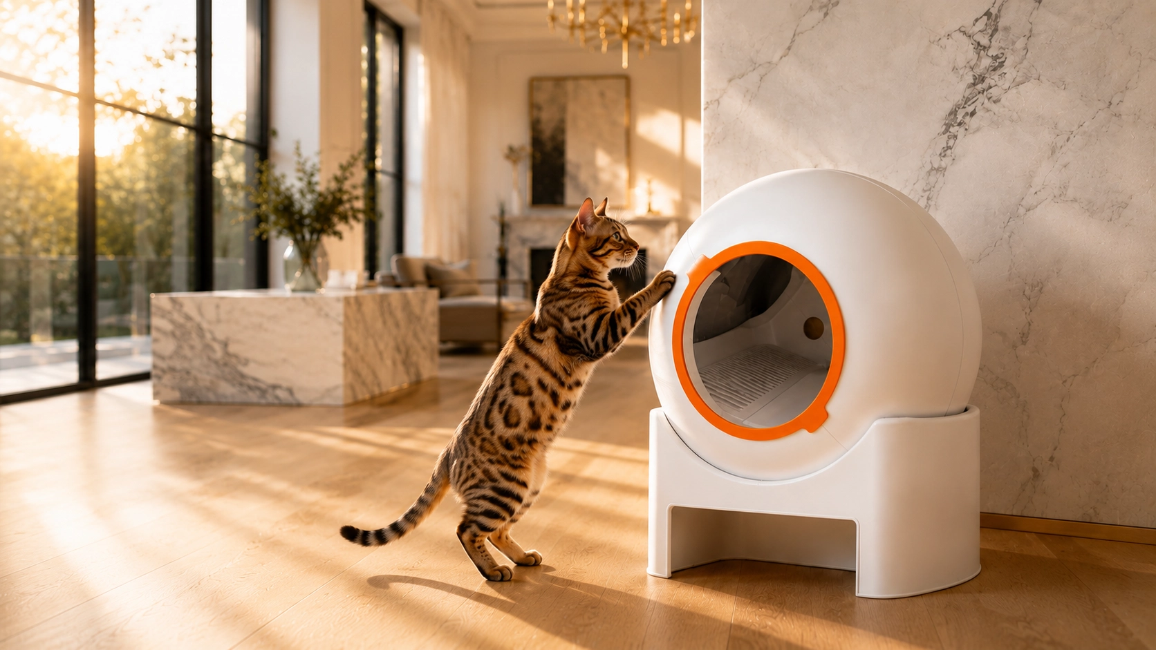 LumenGlow Smart Self-Cleaning Litter Box · Fully Automated Cleaning · GuardLynx