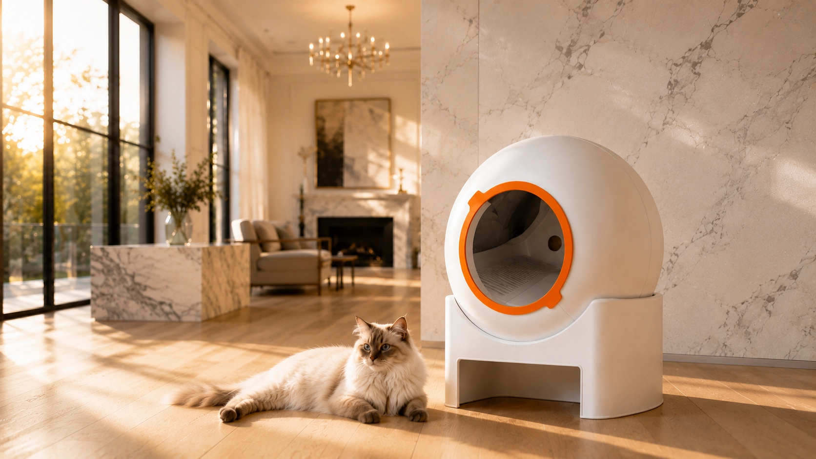 LumenGlow Smart Self-Cleaning Litter Box · Pearl White · GuardLynx
