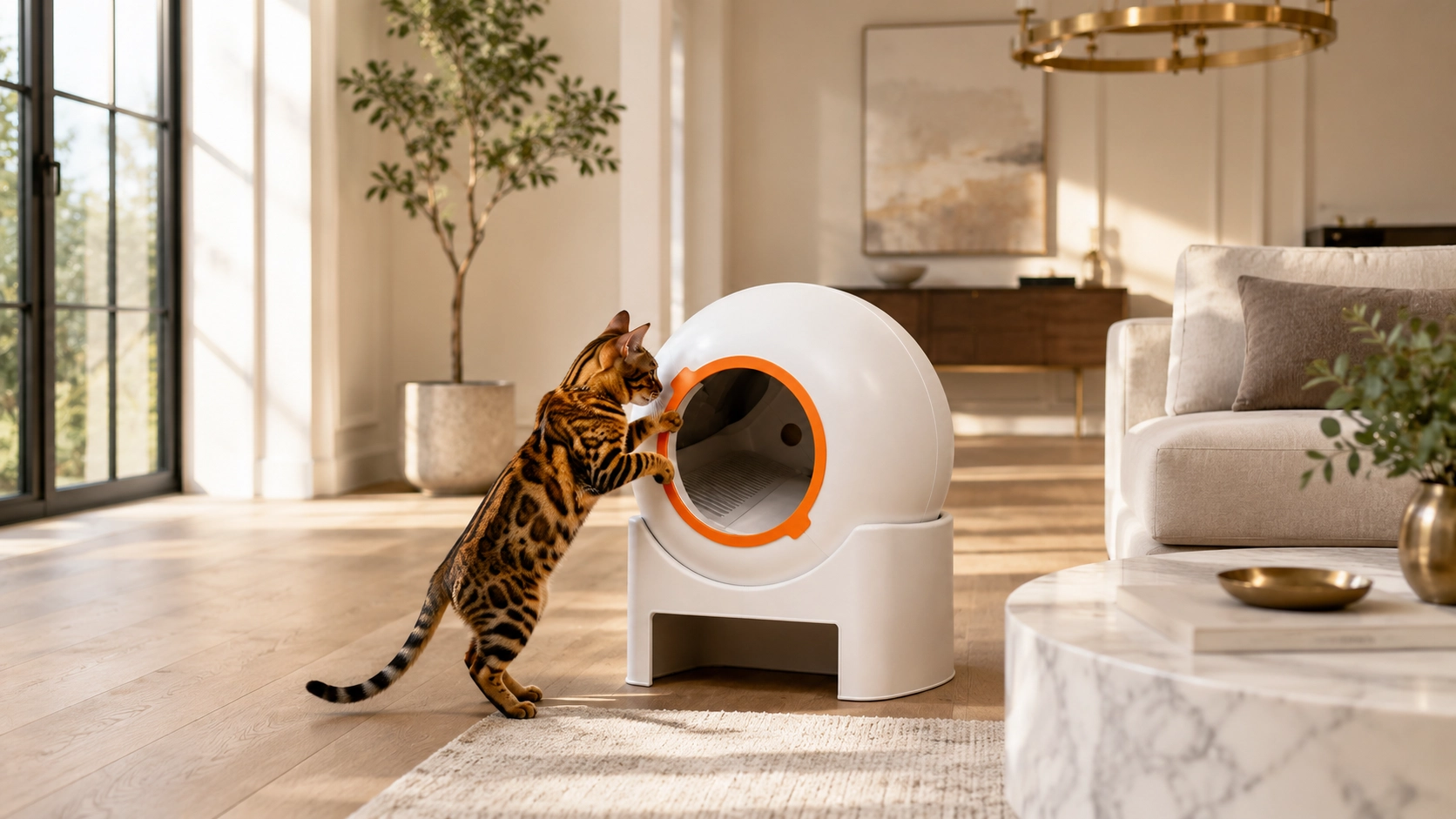 LumenGlow Smart Self-Cleaning Litter Box · Afternoon Lounge Corner · GuardLynx
