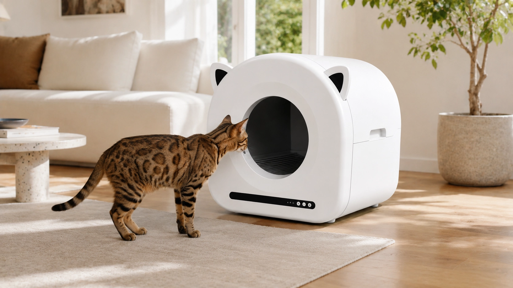 Cat Ear Smart Self-Cleaning Litter Box · Saves Litter, Saves Time · GuardLynx