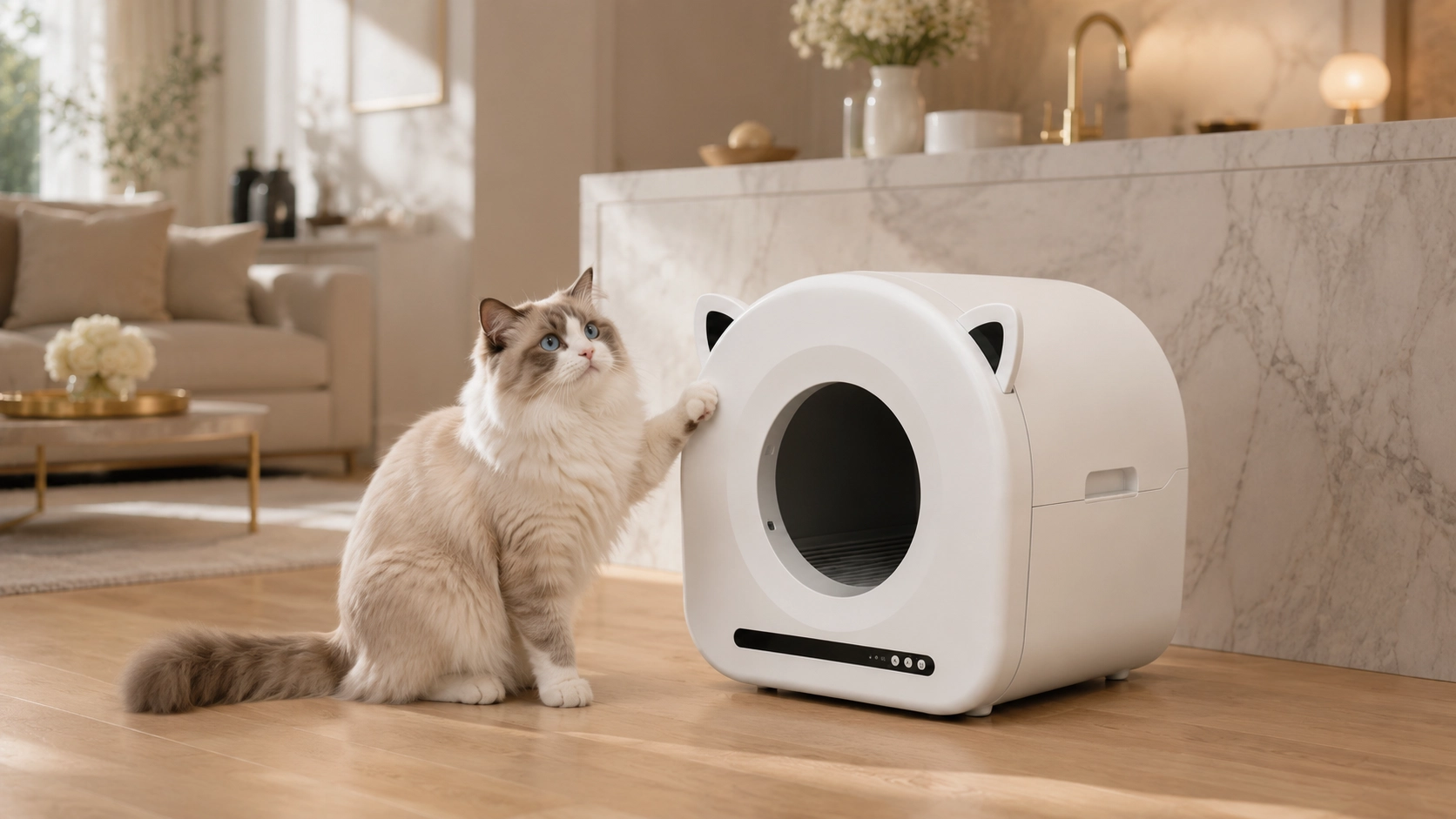 Cat Ear Smart Self-Cleaning Litter Box · Soft Cloud White · GuardLynx