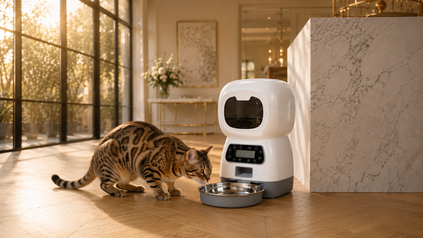 RoboPaws Smart Button Pet Feeder · Scheduled Feeding Made Easy · GuardLynx