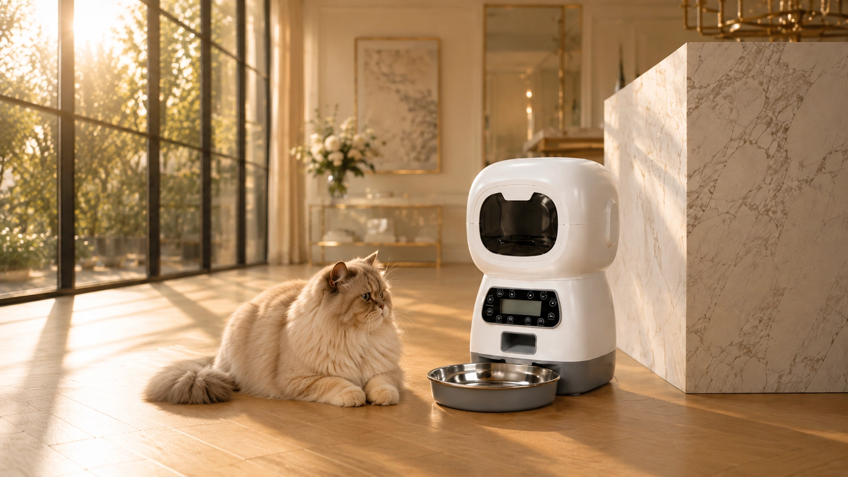 RoboPaws Smart Button Pet Feeder · Premium 304 Steel Bowl · GuardLynx