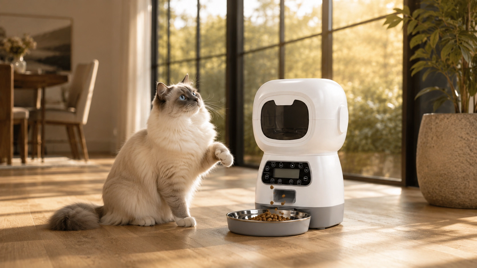 RoboPaws Smart Button Pet Feeder · Cream White · GuardLynx