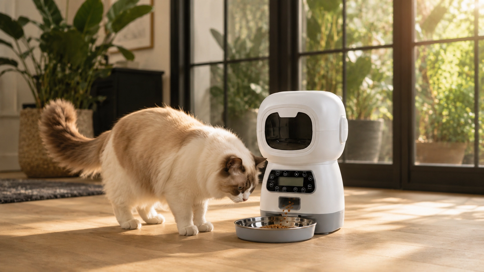 RoboPaws Smart Button Pet Feeder · Morning Light Feeding · GuardLynx