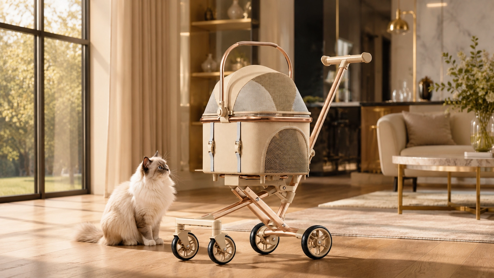GuardLynx Lightweight Aluminum Pet Stroller · Breathable Mesh Design · GuardLynx