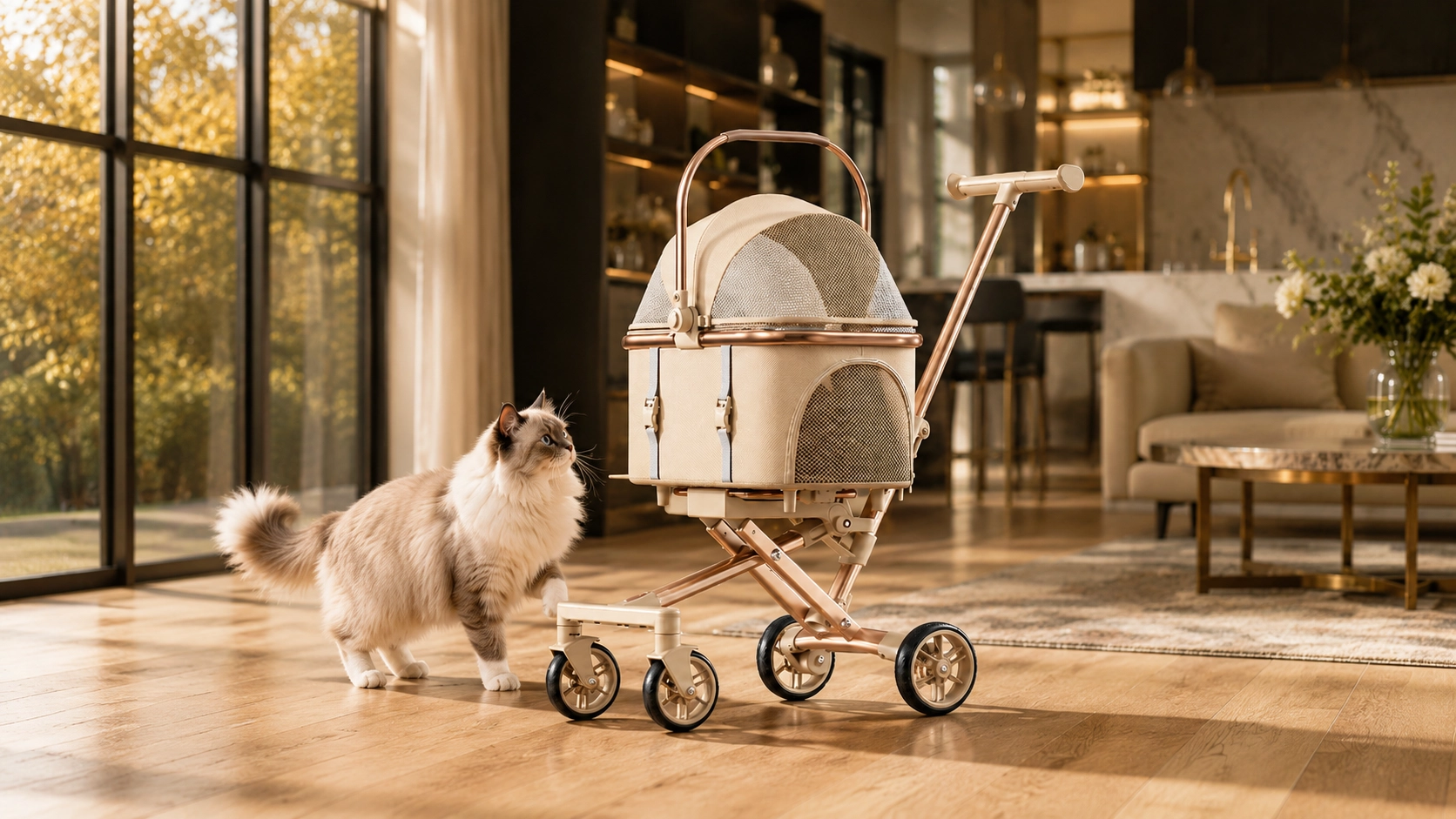 GuardLynx Lightweight Aluminum Pet Stroller · 360° Swivel Front Wheels · GuardLynx