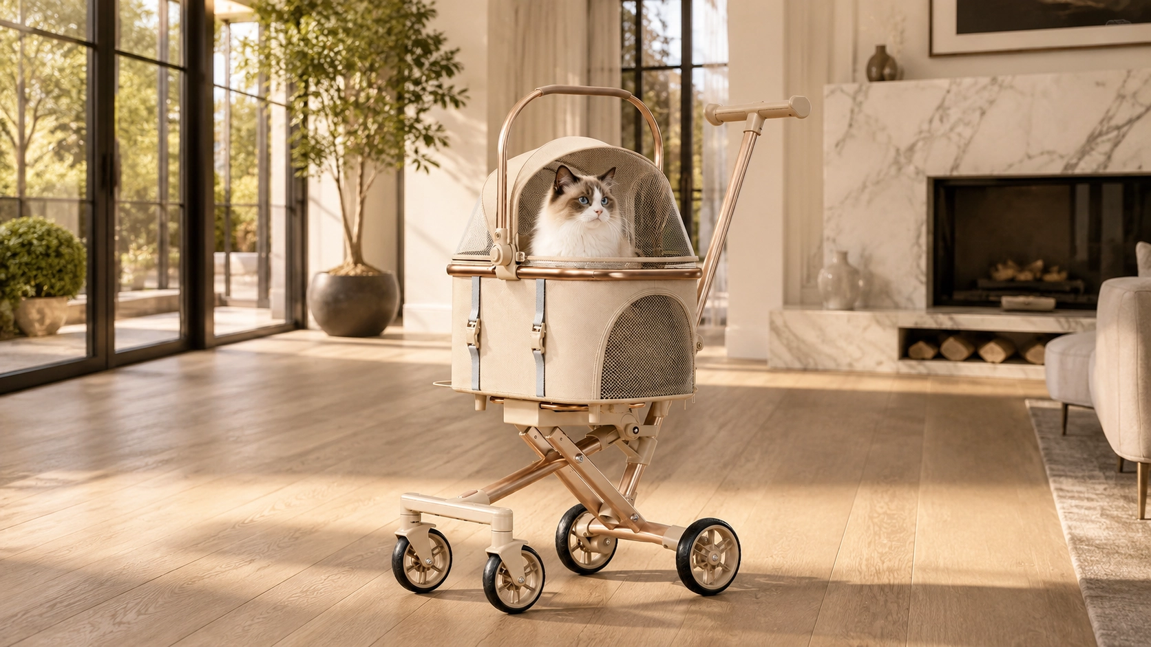 GuardLynx Lightweight Aluminum Pet Stroller · Luxury Oatmeal · GuardLynx