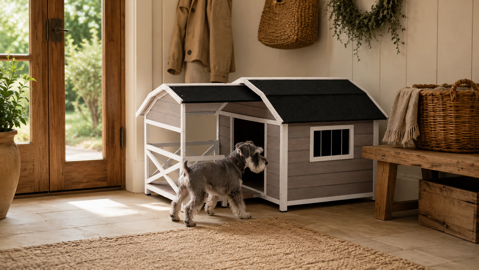 GuardHound Double Roof Outdoor Wooden Dog House · Spacious Open Porch · GuardHound DOG