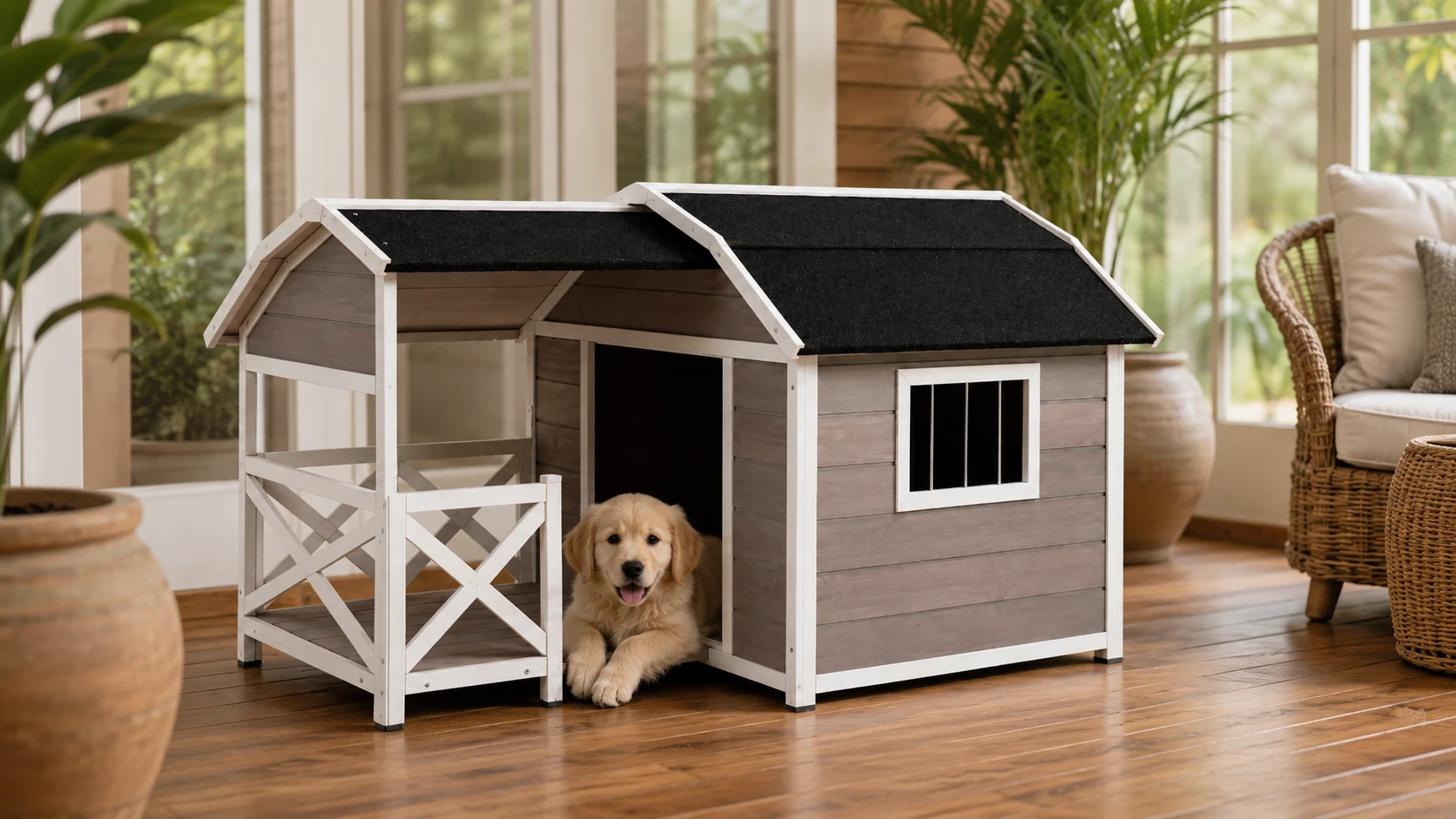 GuardHound Double Roof Outdoor Wooden Dog House · Premium Cedar Wood · GuardHound DOG