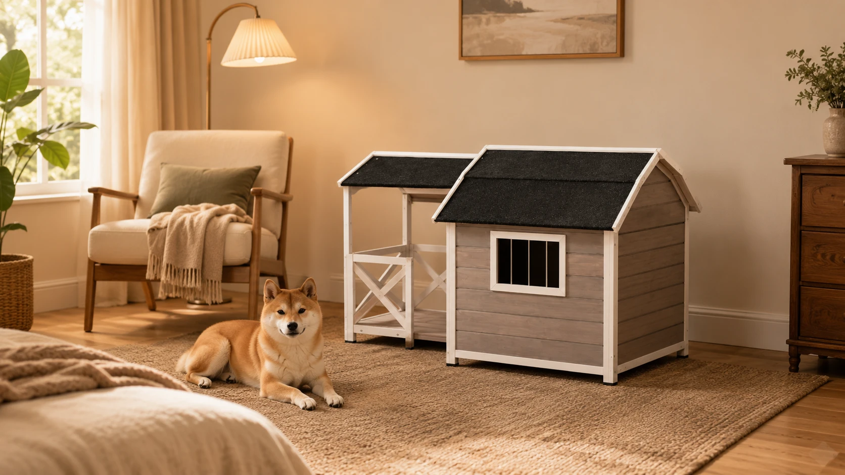GuardHound Double Roof Outdoor Wooden Dog House · Modern Minimalist Design · GuardHound DOG