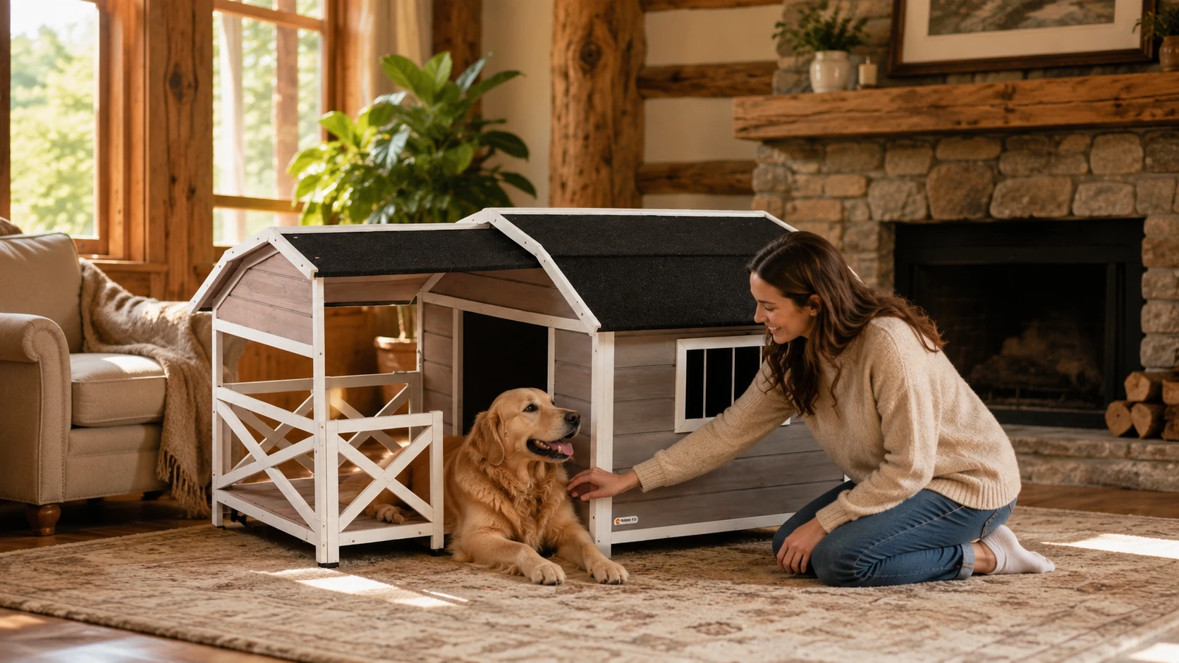GuardHound Double Roof Outdoor Wooden Dog House · Morning Greeting · GuardHound DOG