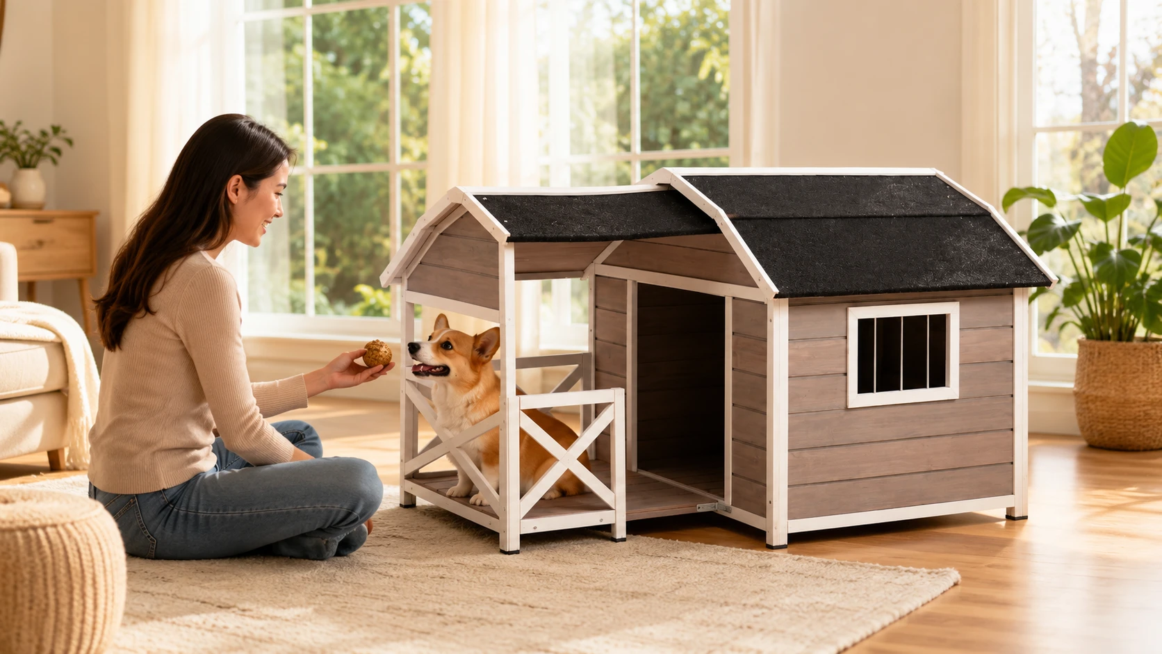 GuardHound Double Roof Outdoor Wooden Dog House · Afternoon Nap · GuardHound DOG