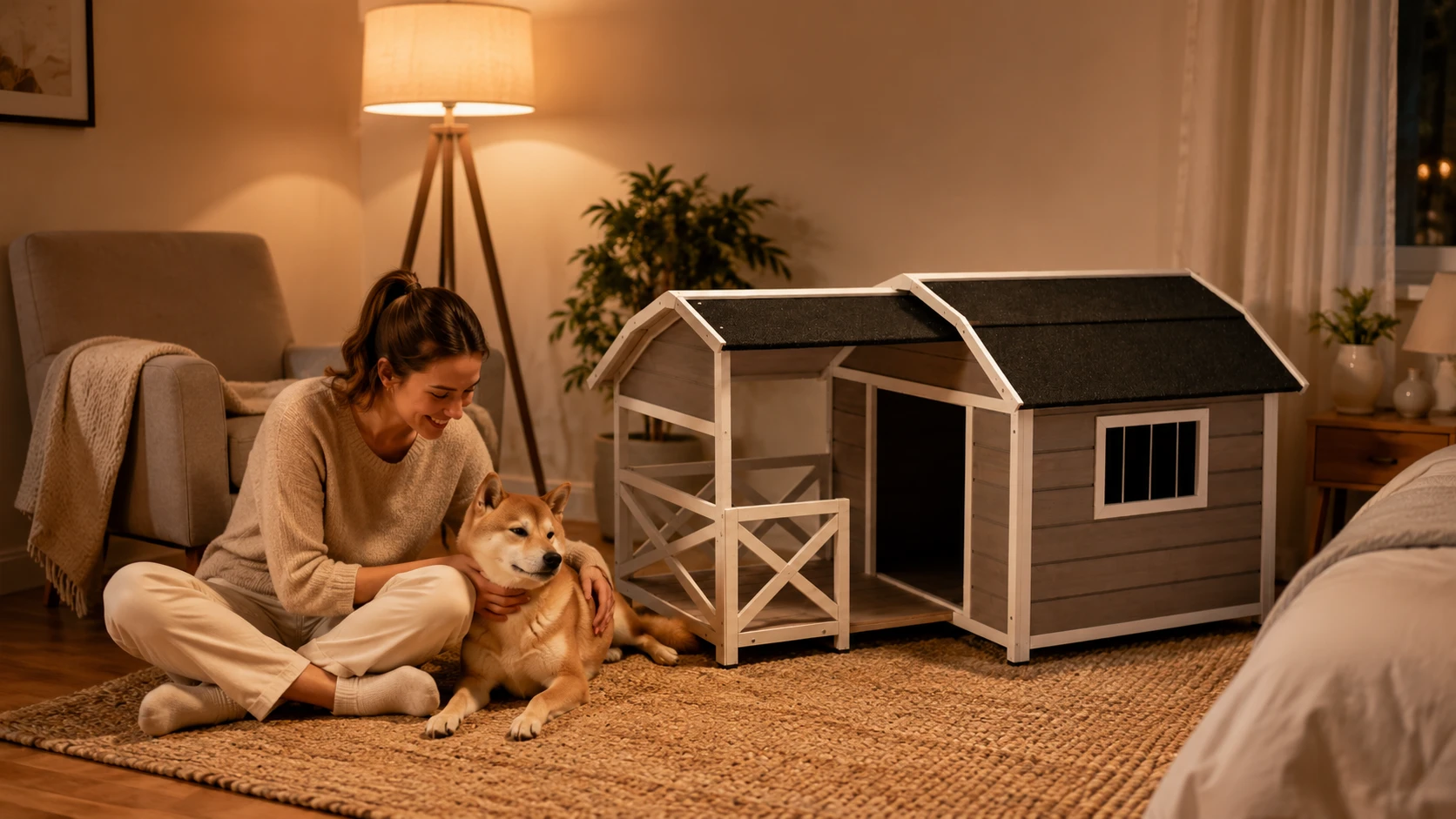 GuardHound Double Roof Outdoor Wooden Dog House · Evening Homecoming · GuardHound DOG