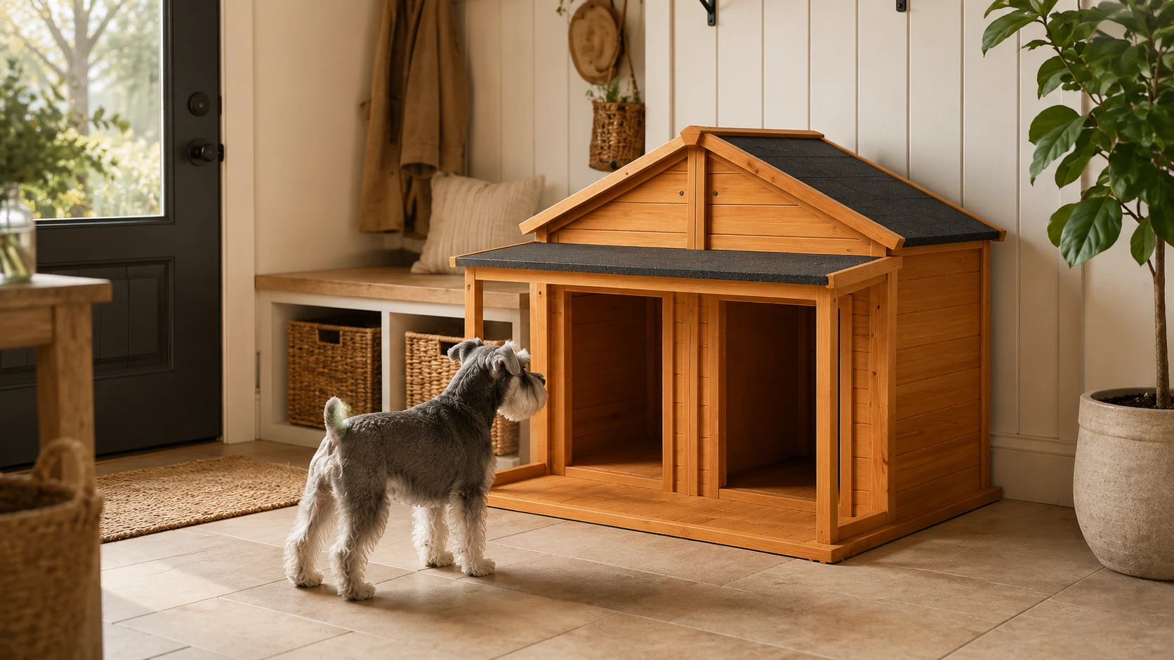 Solid Wood Dual-Compartment Rainproof Pet House · Solid Wood Construction · GuardHound DOG