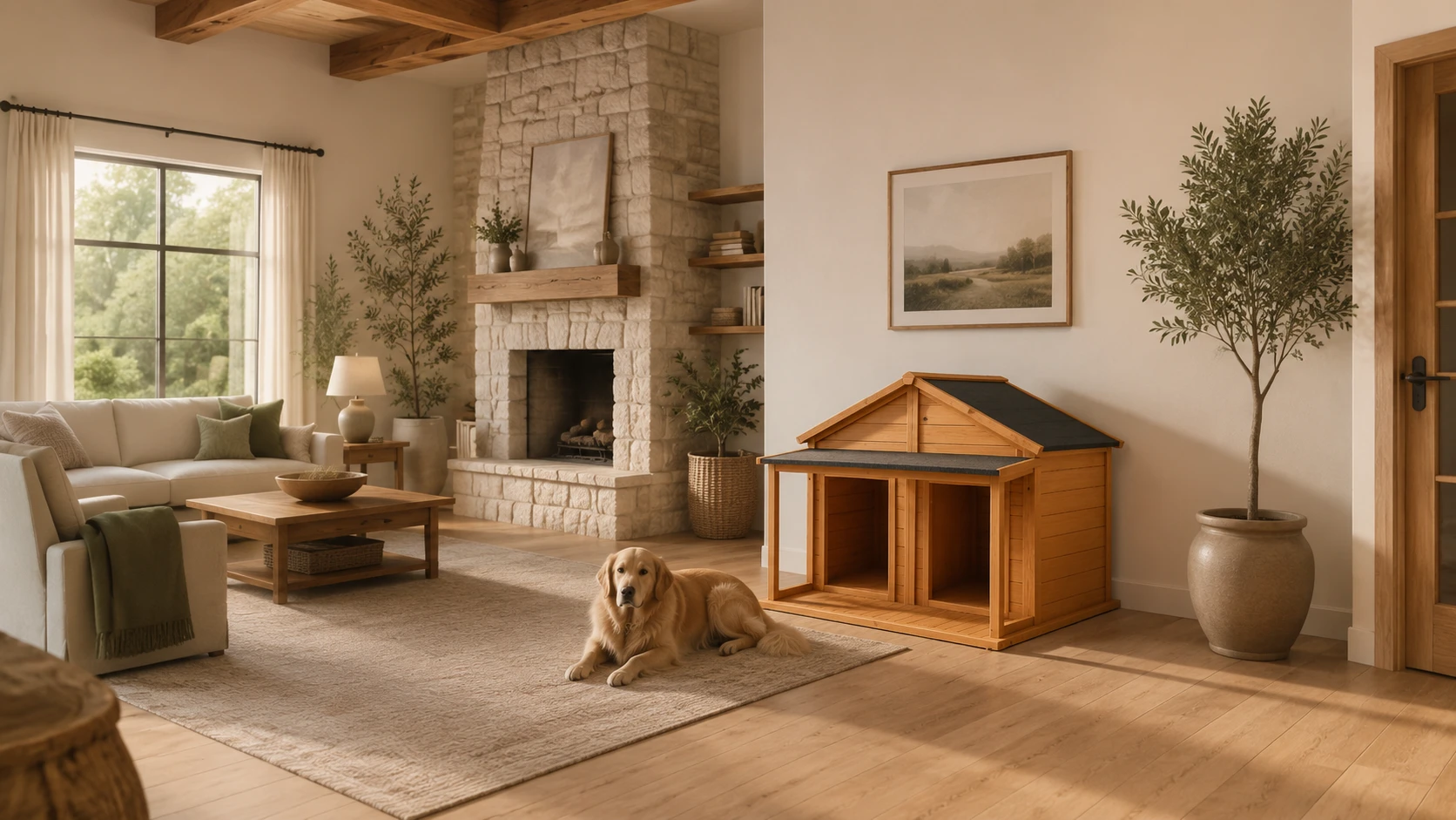 Solid Wood Dual-Compartment Rainproof Pet House · Detail image 1 · GuardHound DOG