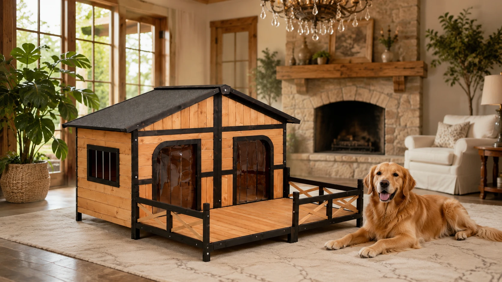 Wooden Dog House with Terrace and Veranda · GuardHound DOG