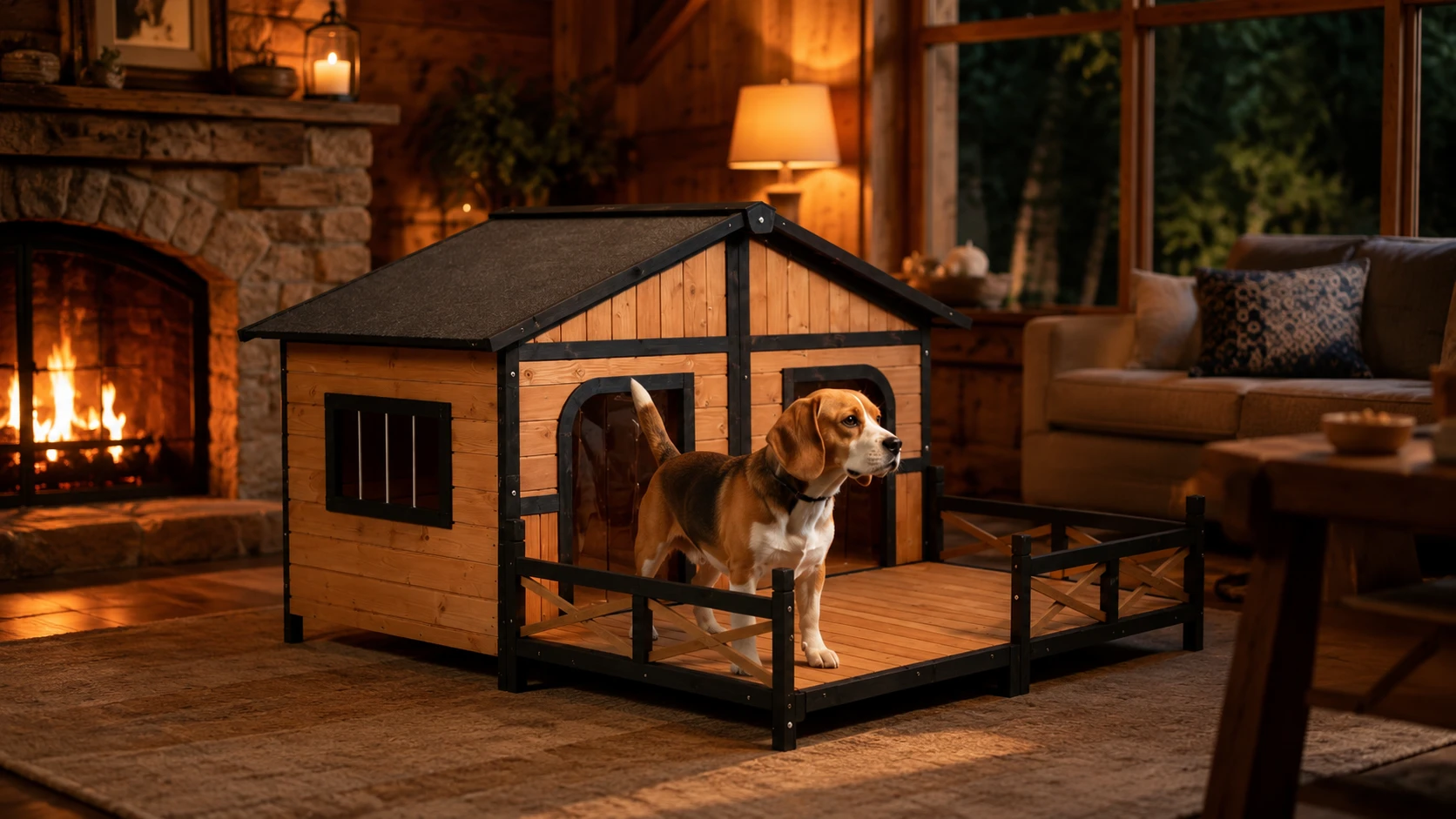 Wooden Dog House with Terrace and Veranda · Safety Rail Terrace · GuardHound DOG