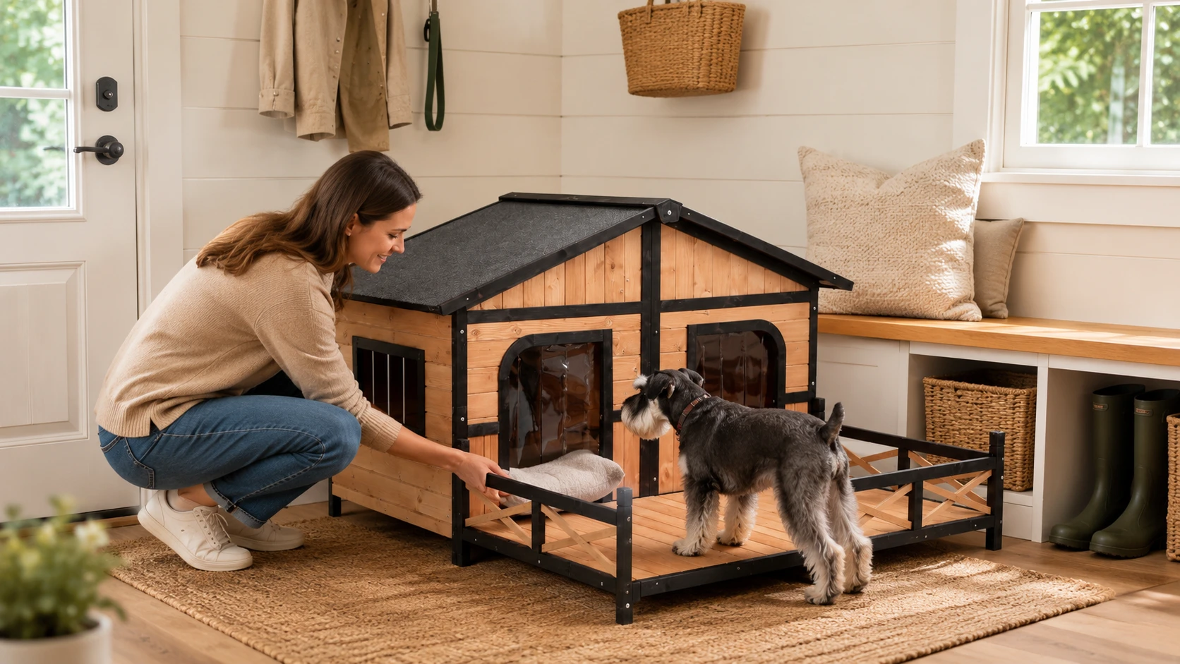 Wooden Dog House with Terrace and Veranda · Afternoon Nap · GuardHound DOG