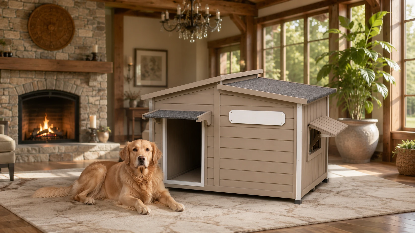 Solid Wood Weatherproof Outdoor Dog House · GuardHound DOG