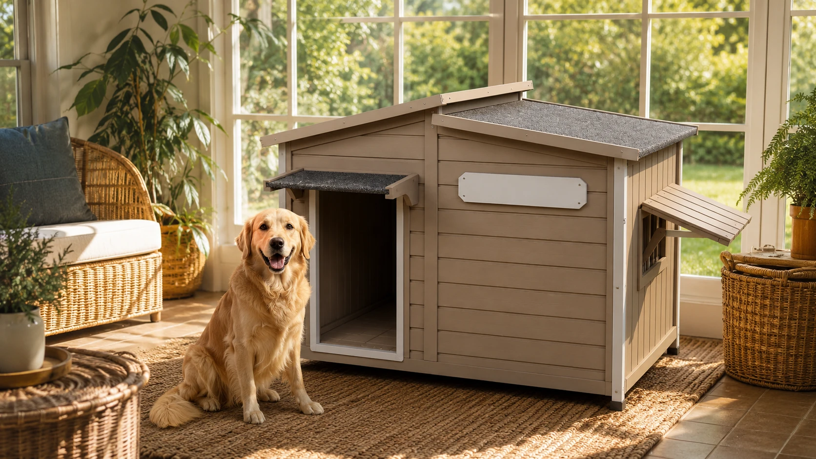 Solid Wood Weatherproof Outdoor Dog House · Solid Wood Material · GuardHound DOG