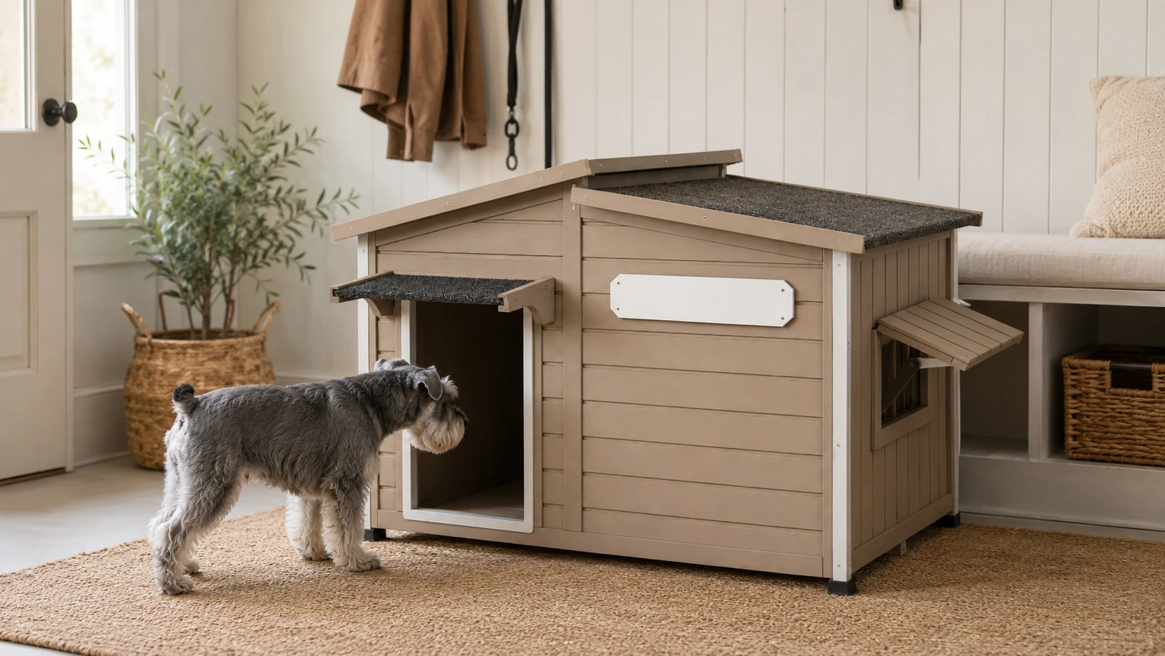 Solid Wood Weatherproof Outdoor Dog House · Double-Layer Roof · GuardHound DOG