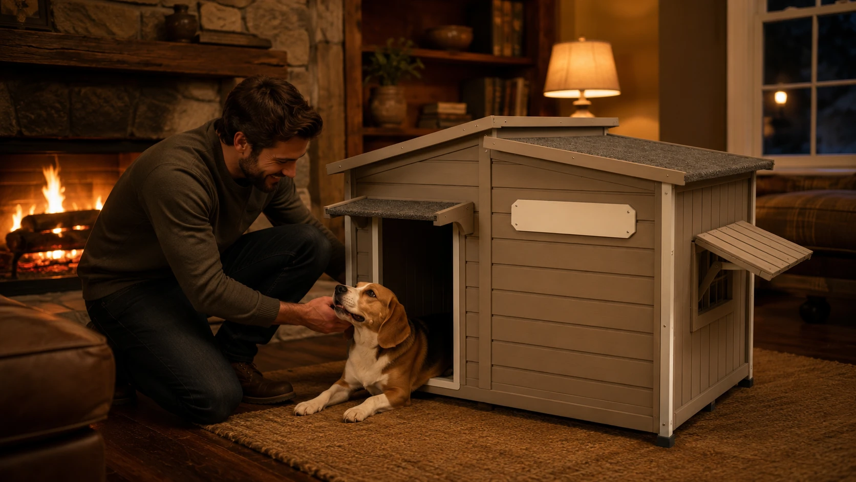 Solid Wood Weatherproof Outdoor Dog House · Night Sanctuary · GuardHound DOG