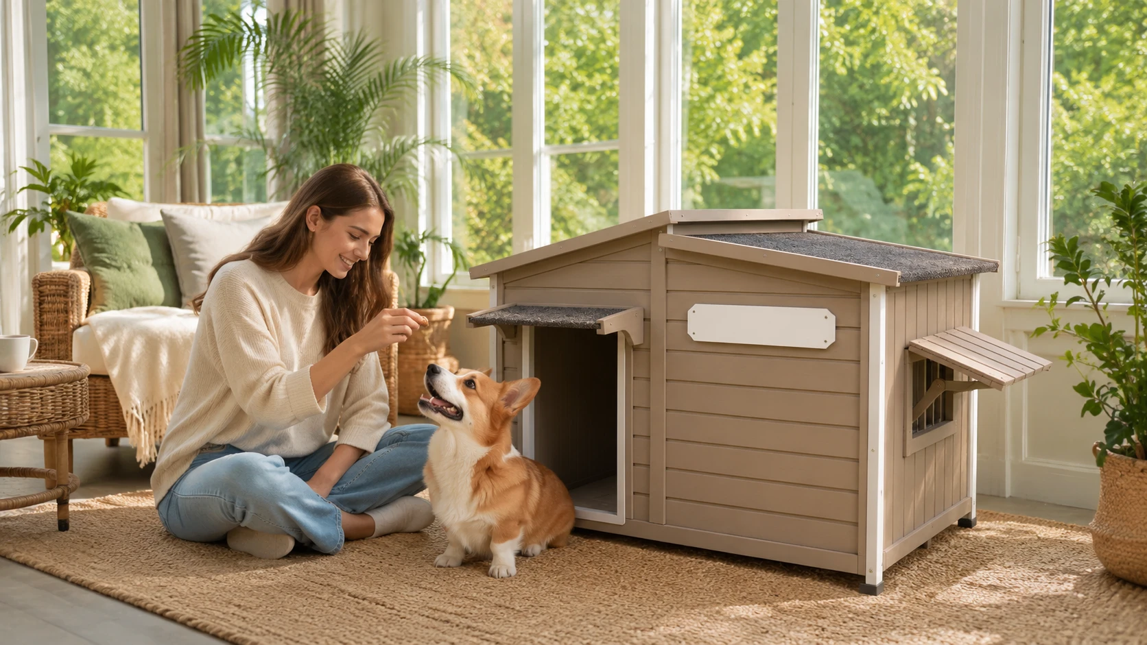 Solid Wood Weatherproof Outdoor Dog House · Afternoon Nap · GuardHound DOG