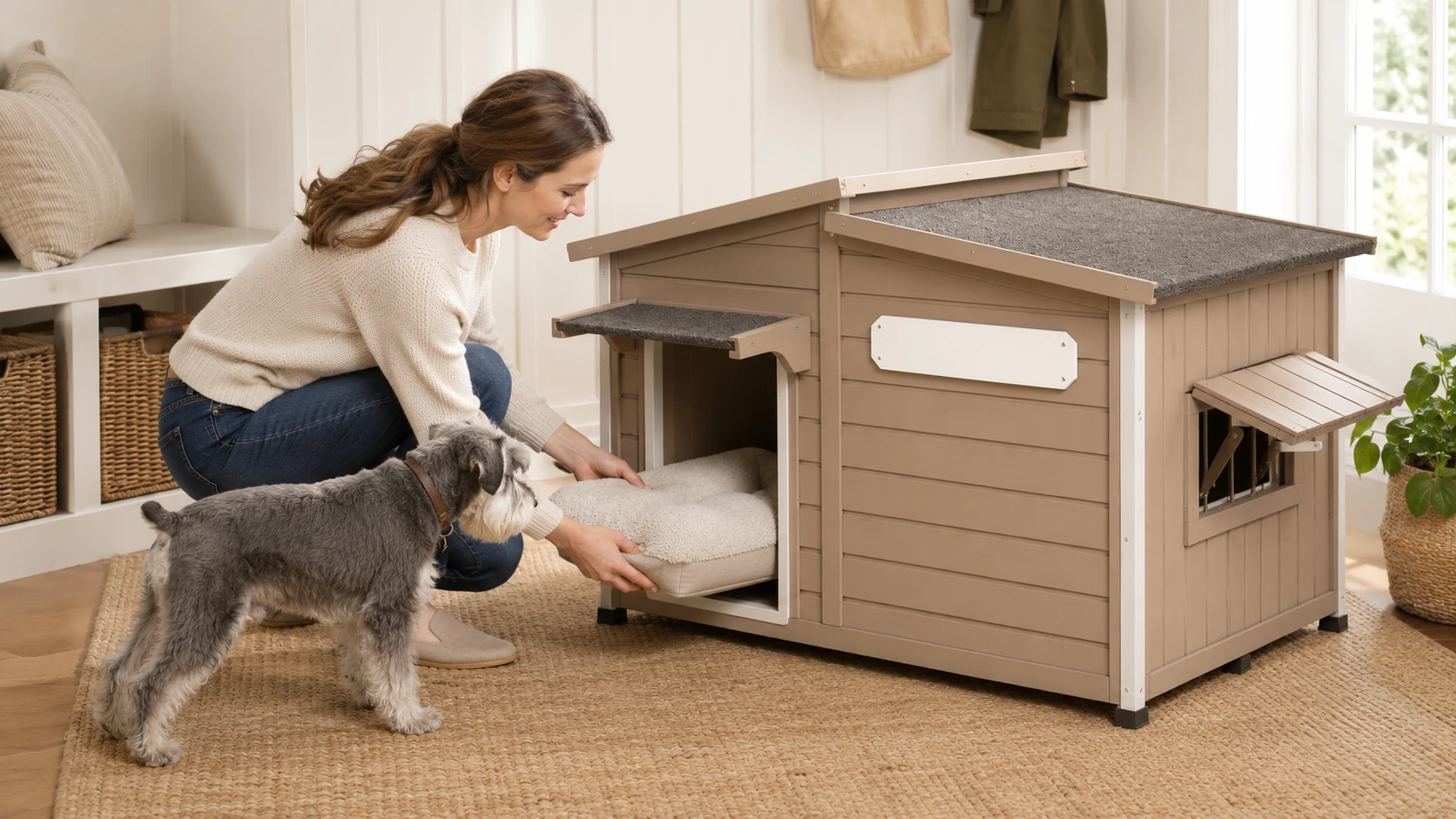 Solid Wood Weatherproof Outdoor Dog House · Morning in the Garden · GuardHound DOG