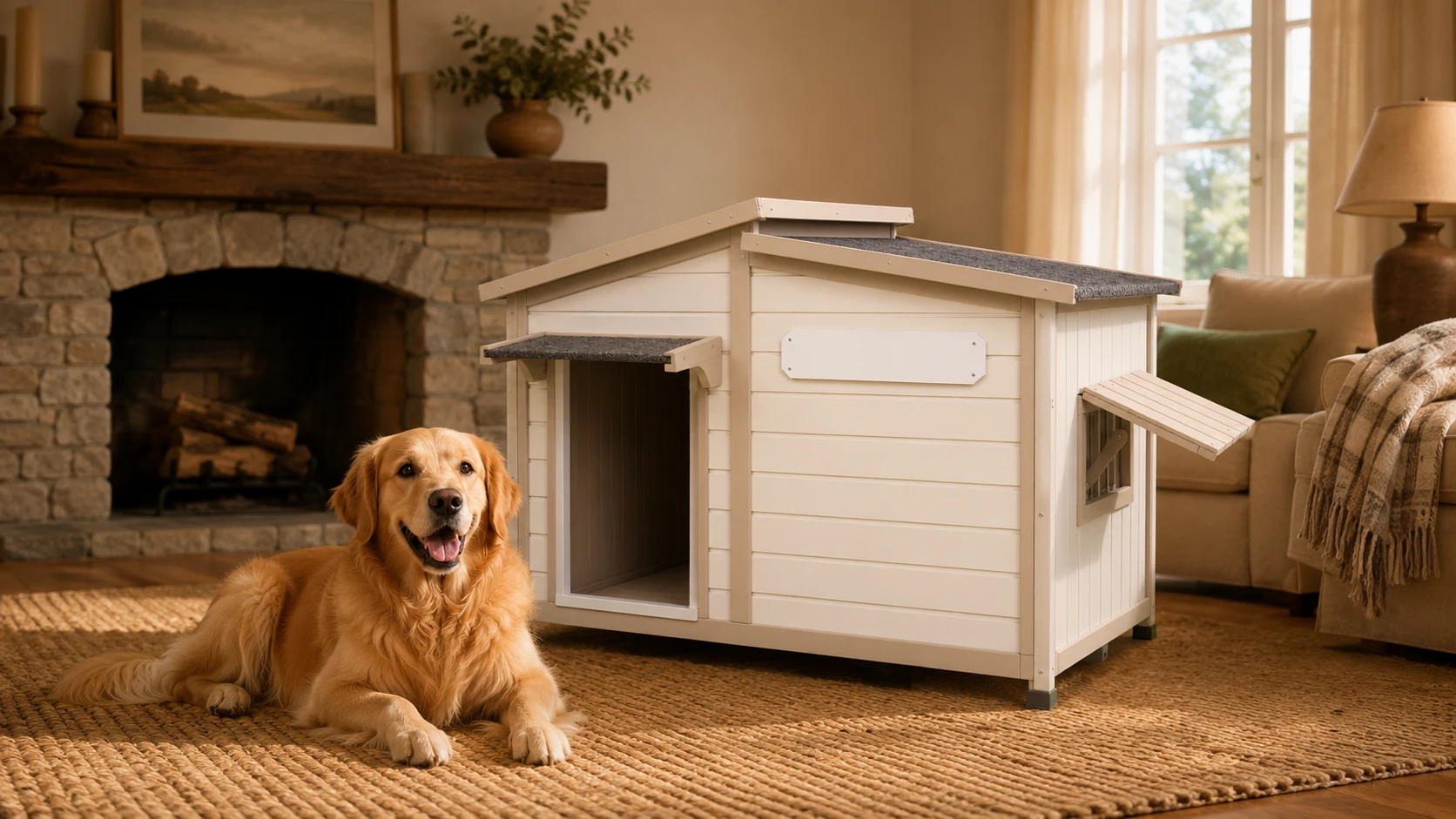 Solid Wood Weatherproof Outdoor Dog House · Light Apricot Oak · GuardHound DOG