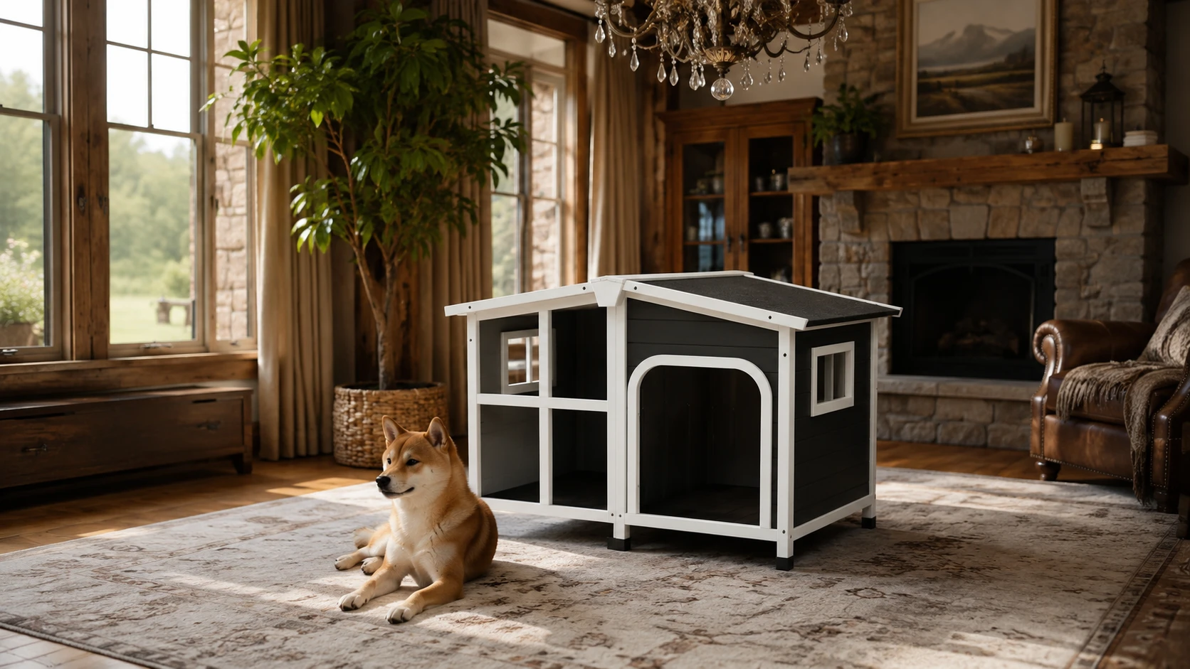 Outdoor Solid Wood Waterproof Dog House with Porch · GuardHound DOG