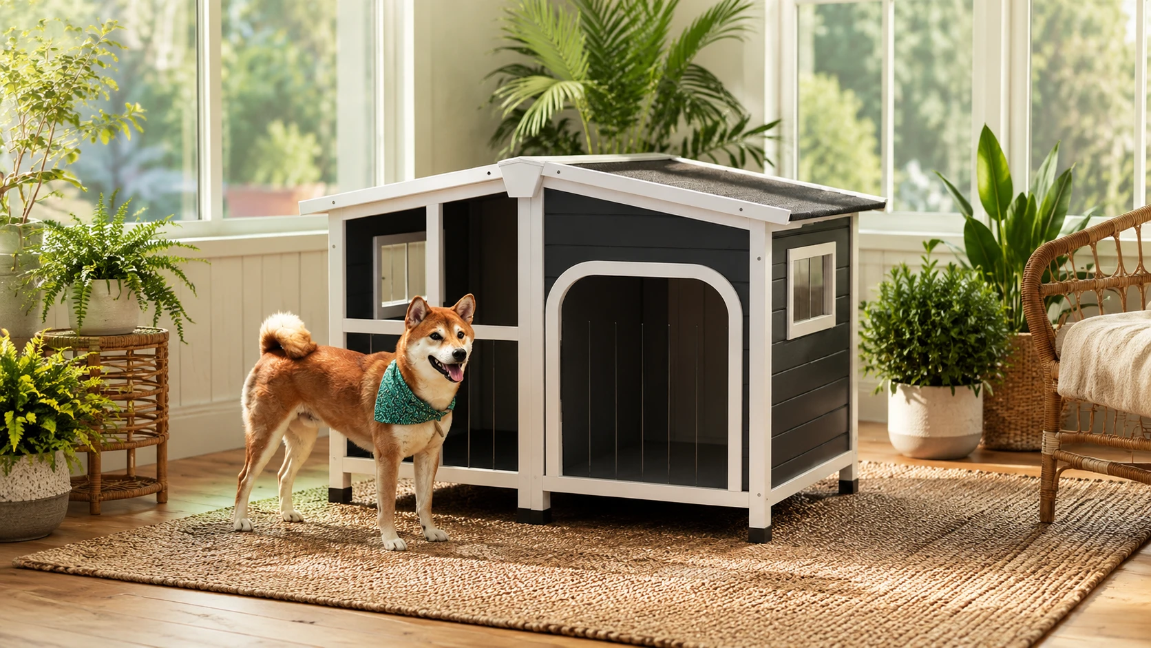 Outdoor Solid Wood Waterproof Dog House with Porch · Solid Wood Construction · GuardHound DOG