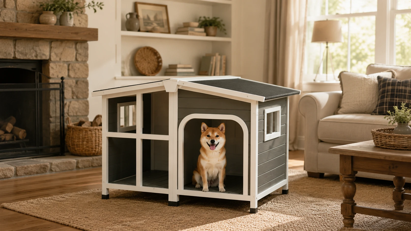 Outdoor Solid Wood Waterproof Dog House with Porch · Waterproof Coating · GuardHound DOG