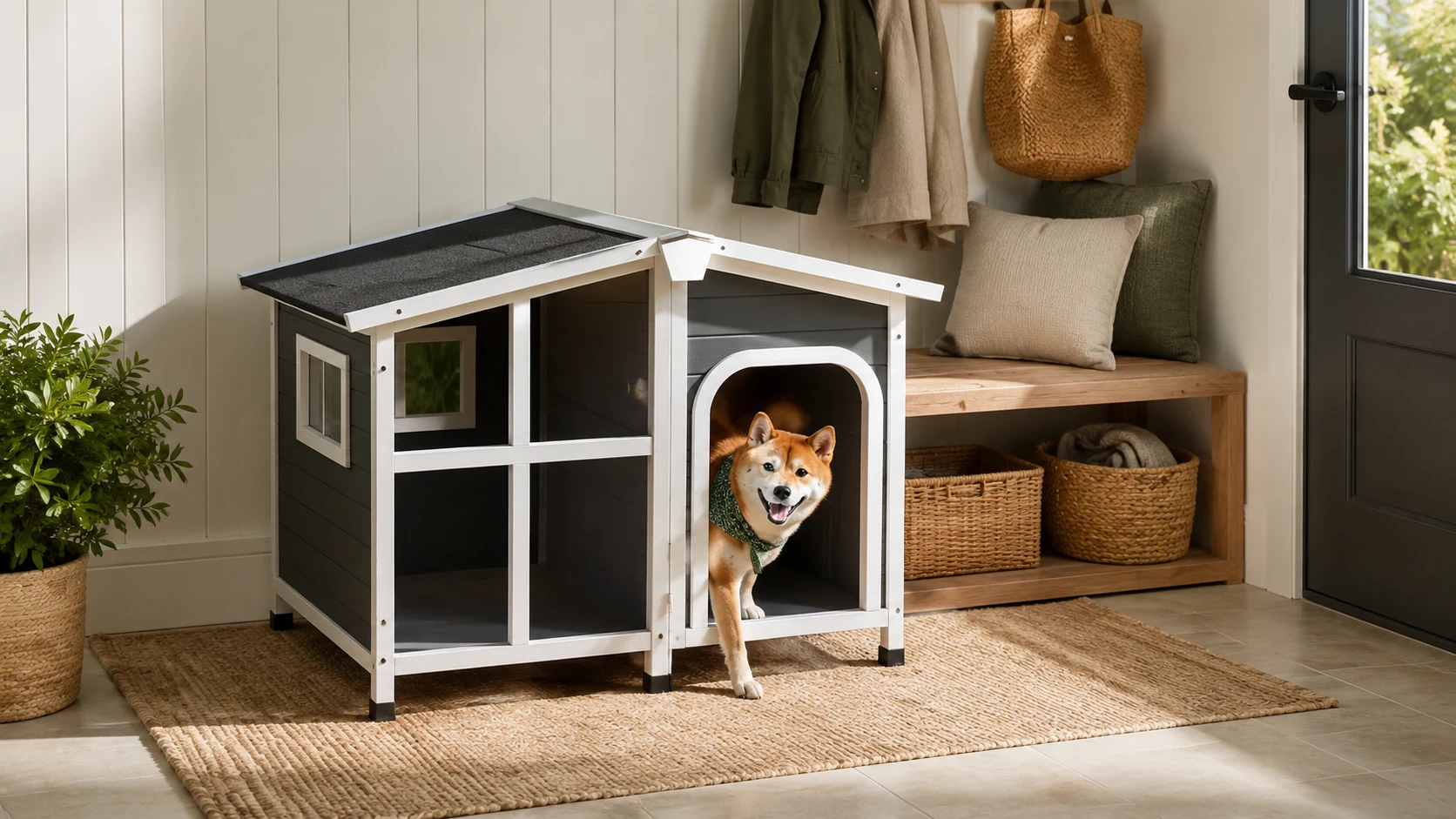 Outdoor Solid Wood Waterproof Dog House with Porch · Spacious Porch · GuardHound DOG
