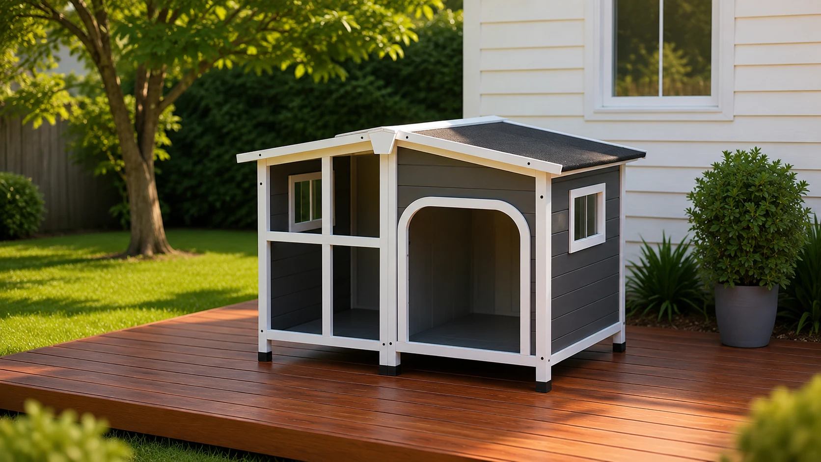 Outdoor Solid Wood Waterproof Dog House with Porch · Detail image 1 · GuardHound DOG