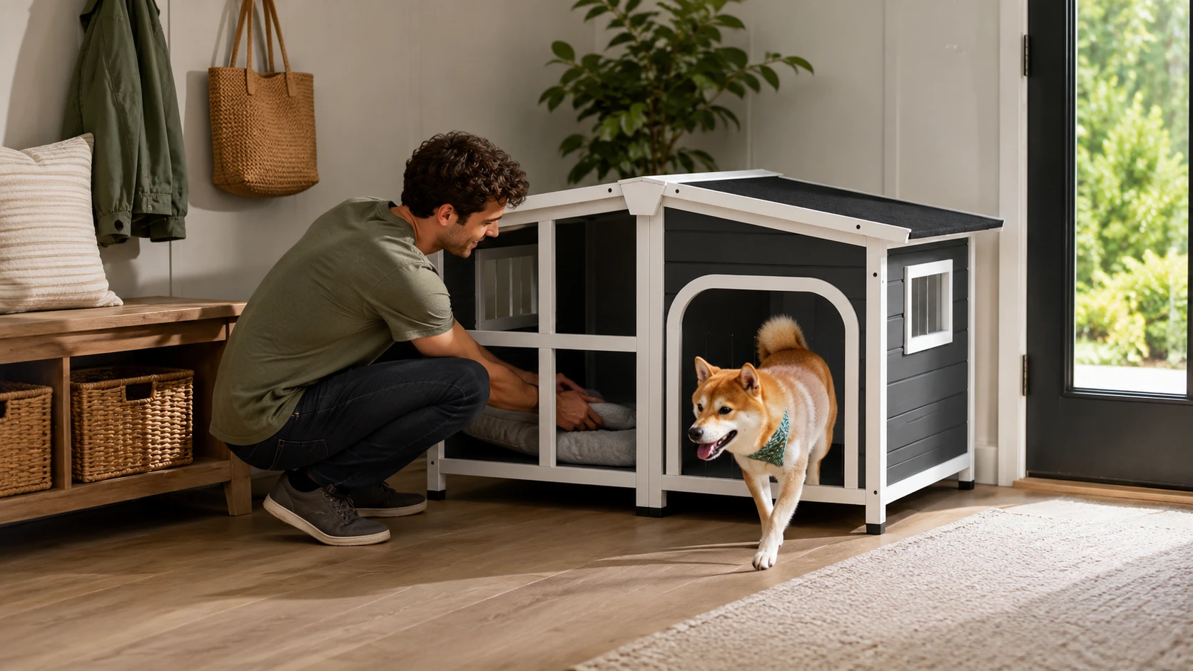 Outdoor Solid Wood Waterproof Dog House with Porch · Golden Morning Sunshine · GuardHound DOG