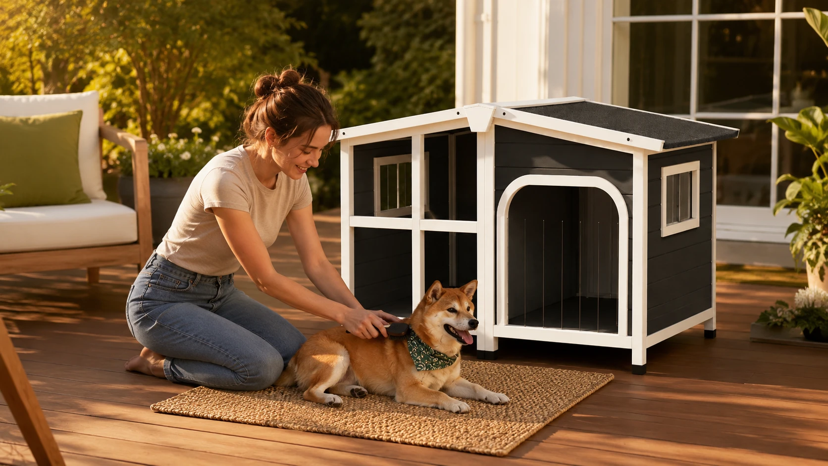 Outdoor Solid Wood Waterproof Dog House with Porch · Rainy Fresh Corner · GuardHound DOG