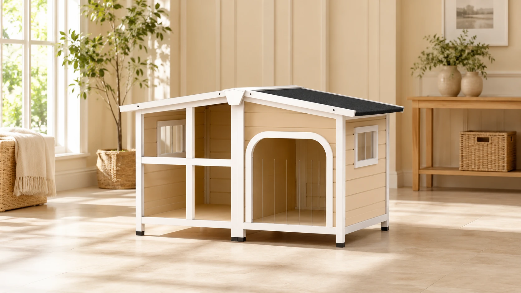 Outdoor Solid Wood Waterproof Dog House with Porch · Warm Honey Wood · GuardHound DOG