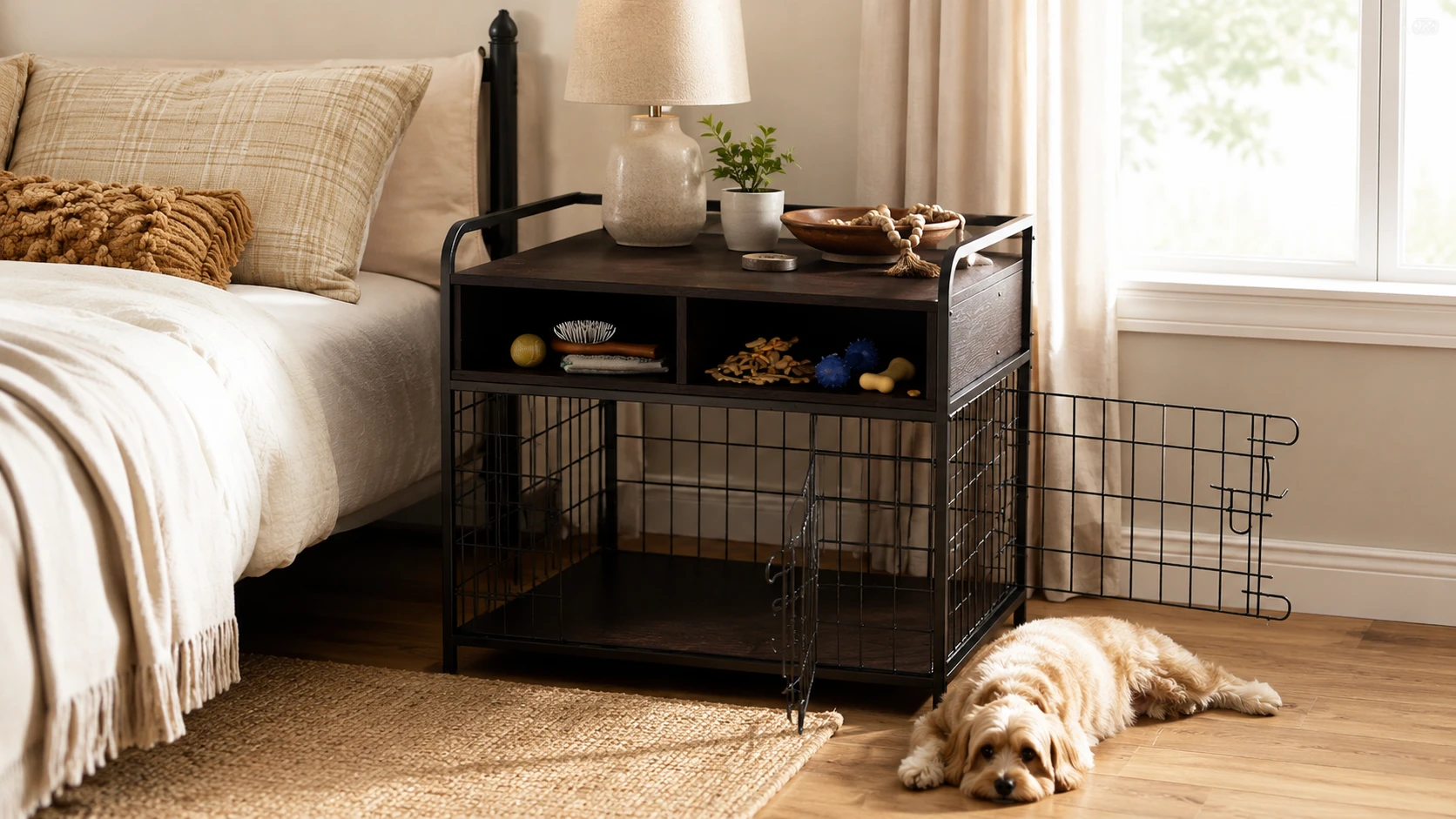 Deep Brown Wooden Pet Storage Cabinet · Two-Tier Storage · GuardHound DOG