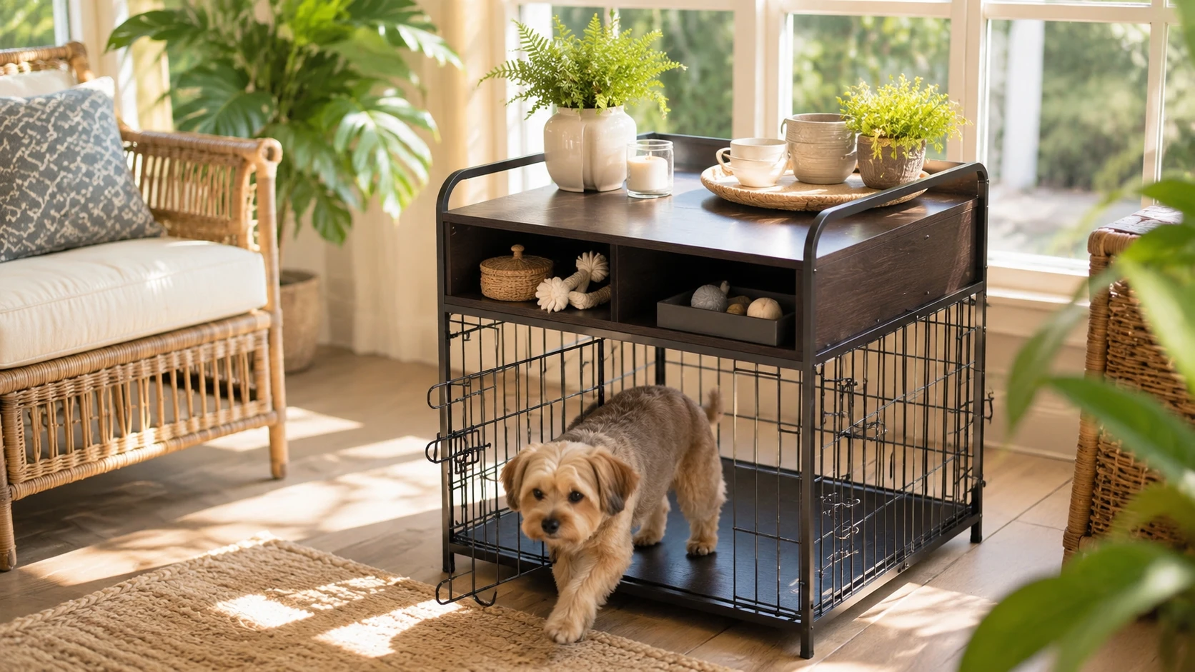 Deep Brown Wooden Pet Storage Cabinet · Secure Hook & Latch · GuardHound DOG