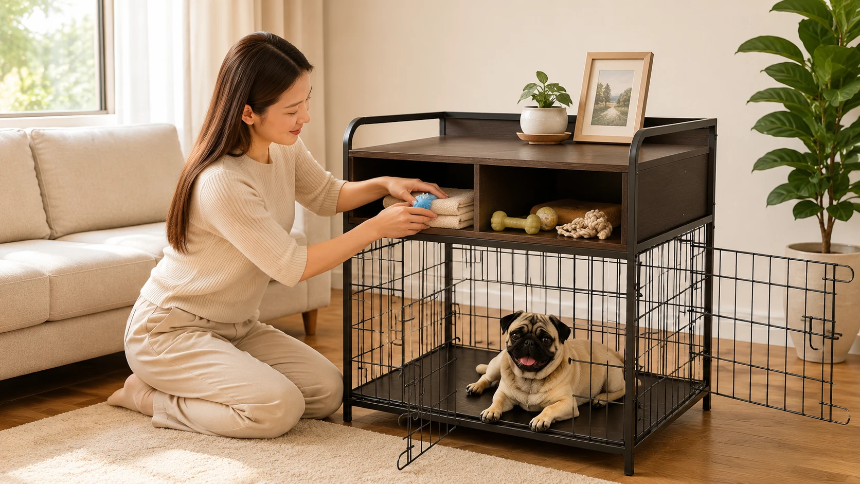 Deep Brown Wooden Pet Storage Cabinet · Study Companion · GuardHound DOG