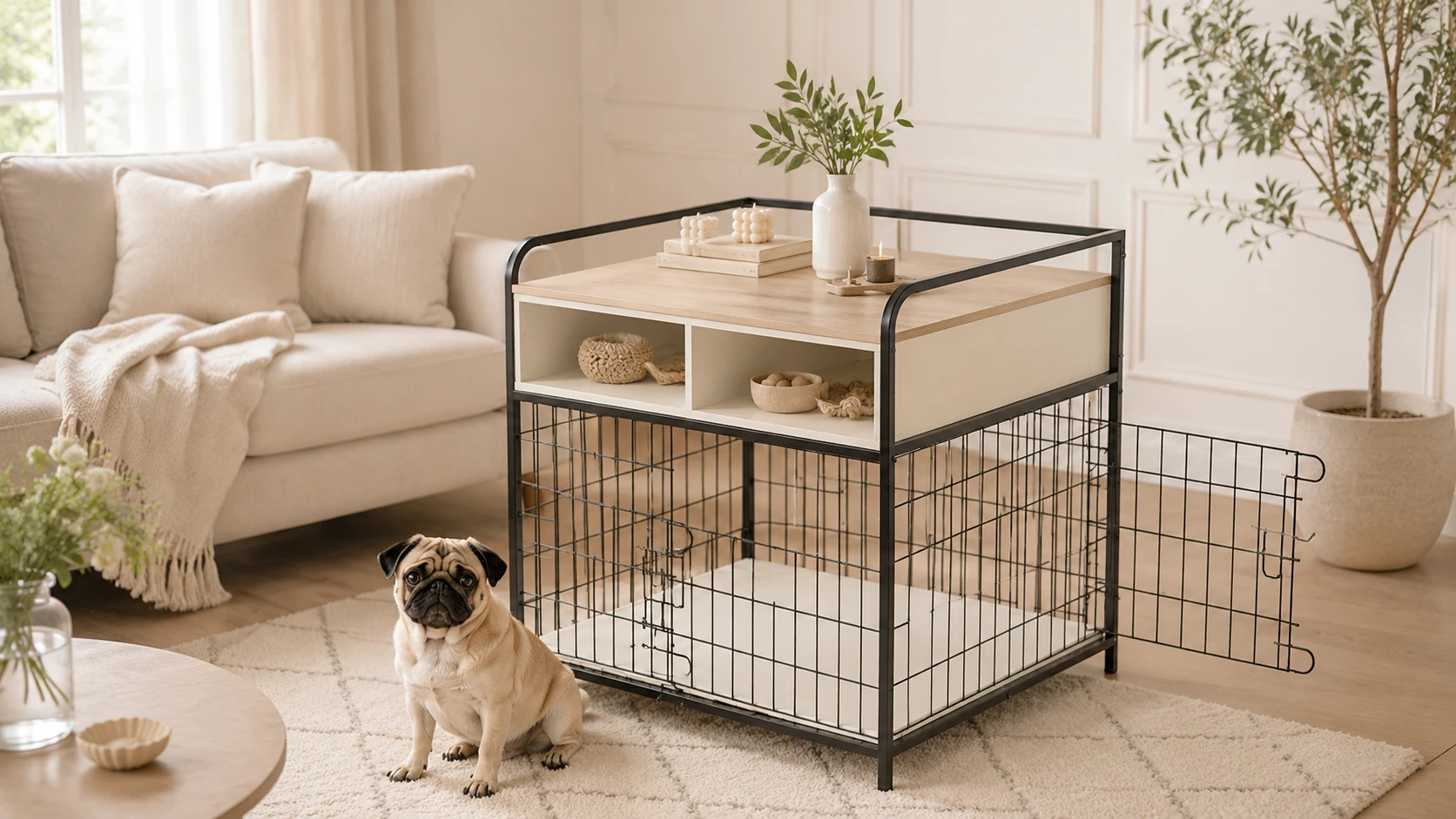 Deep Brown Wooden Pet Storage Cabinet · Cream Rice · GuardHound DOG